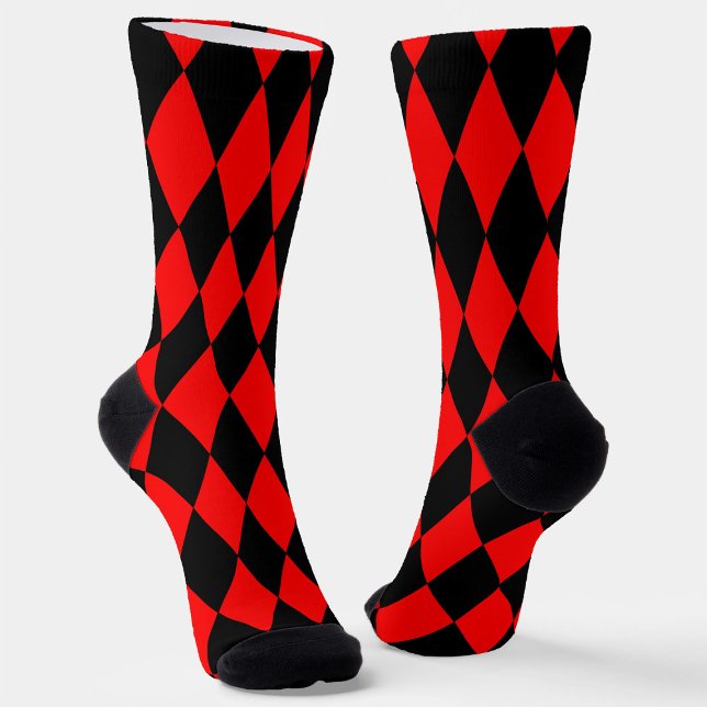 Red Black Harlequin Diamonds Checkers Design  Socks (Creator Uploaded)