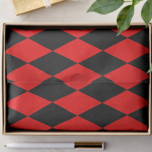 Red Black Harlequin Diamonds Checkers Design  Tissue Paper