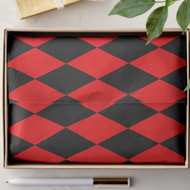 Red Black Harlequin Diamonds Checkers Design  Tissue Paper (Creator Uploaded)