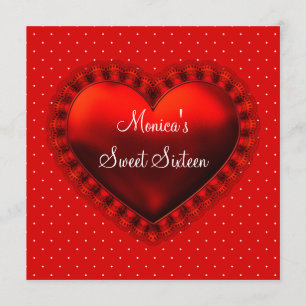 Red Black Heart Black Red Sweet 16 Birthday Party Invitation
