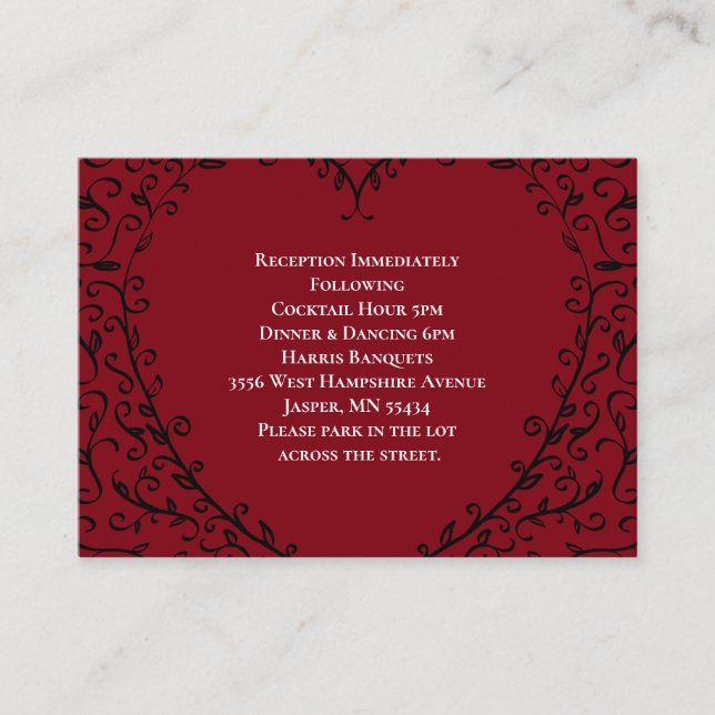 Red & Black Heart Gothic Wedding Enclosure Card (Front)