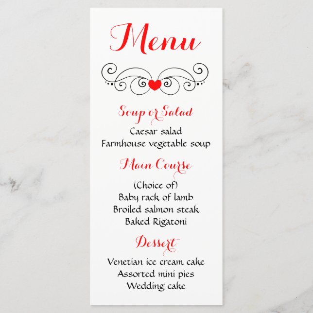 Red & Black Heart Menu Love - Wedding Party (Front)