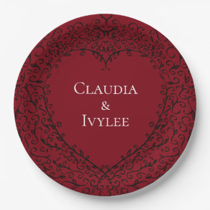 Red Black Heart Wedding Gothic Paper Plate