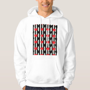 Red Black Hearts On Black White Stripes Hoodie