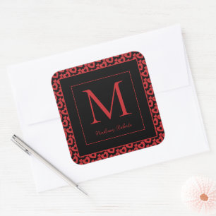 Red & Black Hearts Personalised Monogram  Square Sticker