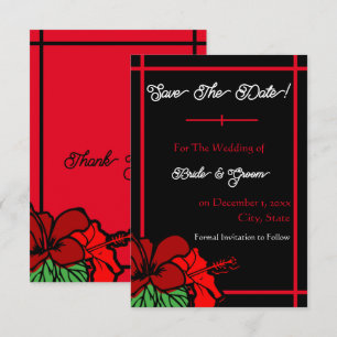 Red & Black Hibiscus Save the Date Flat Card