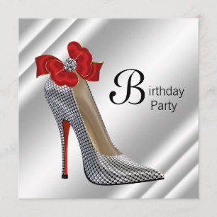Red Black High Heel Shoe Birthday Party Invitation