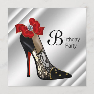 Red Black High Heel Shoe Birthday Party Invitation