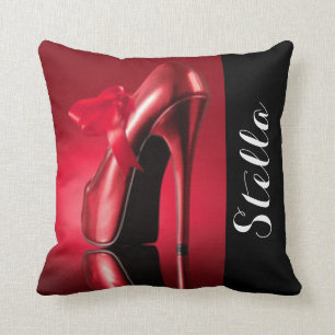 Red Black High Heel Typography Cushion