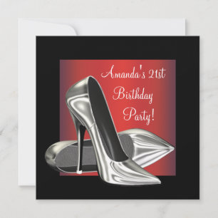 Red Black High Heels Womans 21st Birthday Invitation