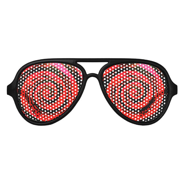 Red & Black Hypnotic Swirl Art Aviator Sunglasses (Front)