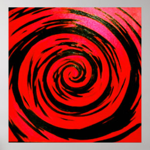 Red & Black Hypnotic Swirl Art Poster