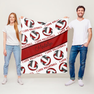 red black I love volleyball text pattern Fleece Blanket