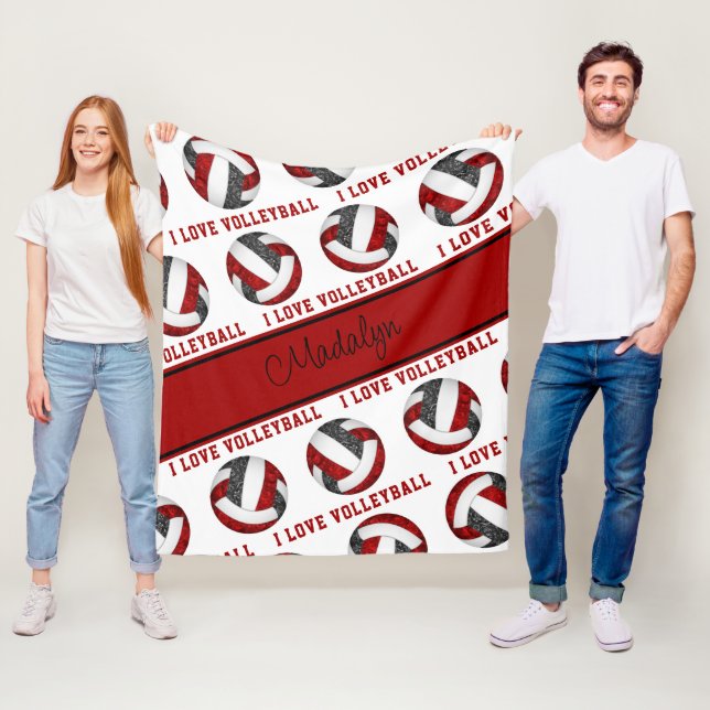 red black I love volleyball text pattern Fleece Blanket (In Situ)