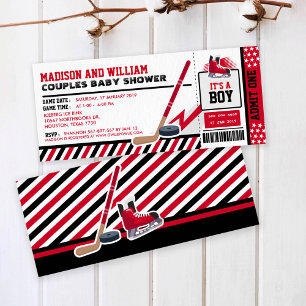 Red Black Ice hockey Ticket Baby Shower Invitation