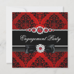 Red & Black Jewel Damask Engagement Party Invite