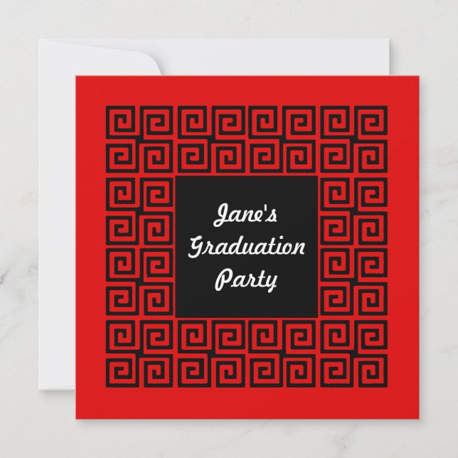 Red & Black Key Pattern Party Invitation (Front)