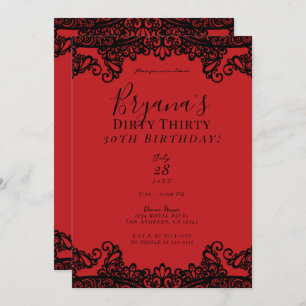 Red & Black Lace Chic Dirty 30 30th Birthday Invitation