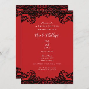 Red & Black Lace Elegant Chic Bridal Shower     Invitation