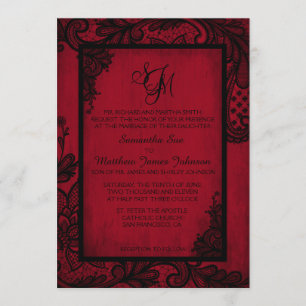 Red Black Lace Gothic Wedding Invitation Card