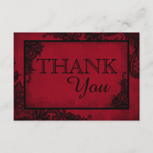 Red Black Lace Gothic Wedding Thank You Card