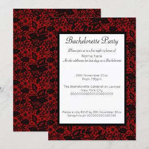 RED BLACK LACE VINTAGE BACHELORETTE INVITATIONS