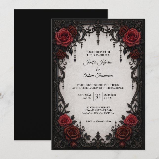 Red Black Lace Wedding Invitation (Front/Back)