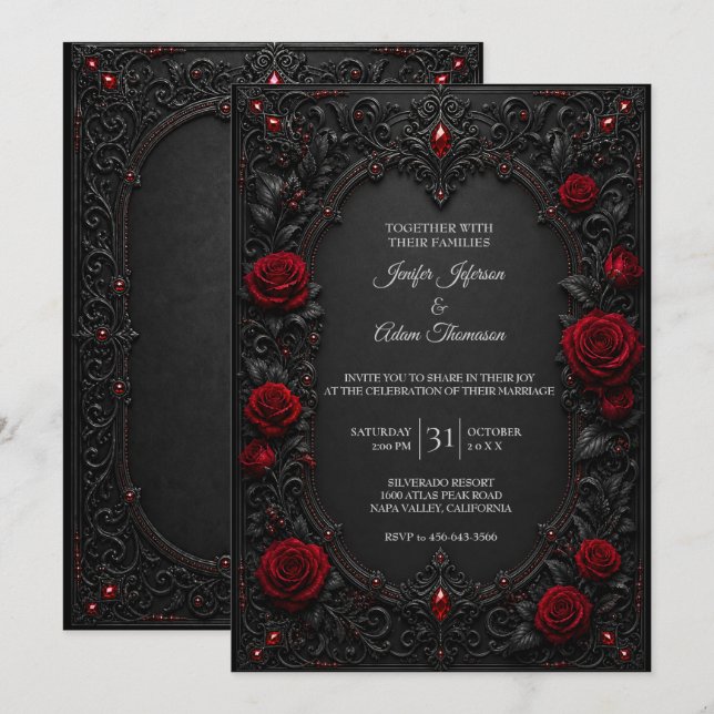 Red Black Lace Wedding Invitation (Front/Back)