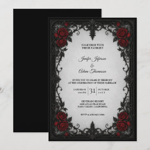 Red Black Lace Wedding Invitation