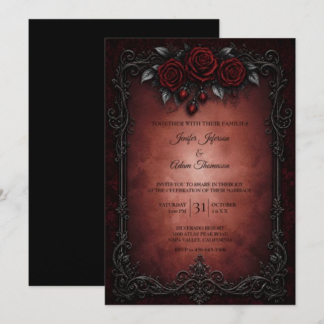 Red Black Lace Wedding Invitation (Front/Back)