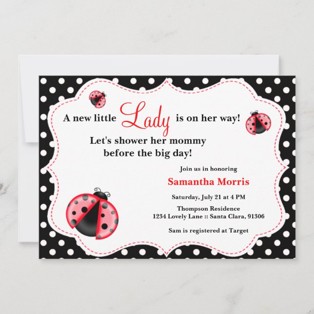 Red & Black - Lady Bug Baby Shower Invitation (Front)