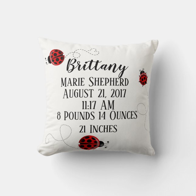 Red Black Ladybug Bug Insect Ladybird Beetle Birth Cushion (Front)