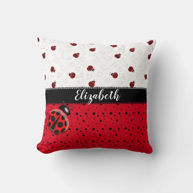 Red Black Ladybug Bug Insect Ladybird Beetles Name Cushion (Front)