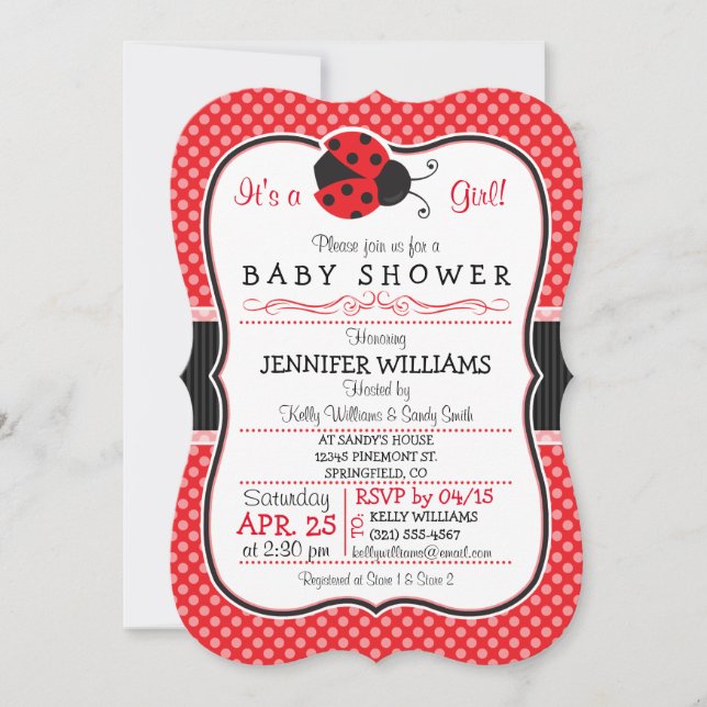 Red & Black Ladybug; Cute Baby Shower Invitation (Front)