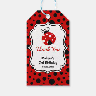 Red Black Ladybug Frame Polka Dots Kids Birthday Gift Tags