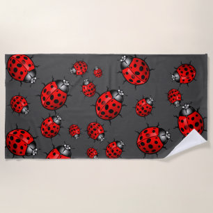 Red Black Ladybugs Beach Towel