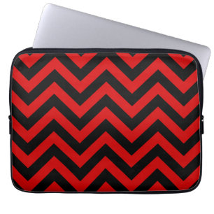 Red, Black Large Chevron ZigZag Pattern Laptop Sleeve
