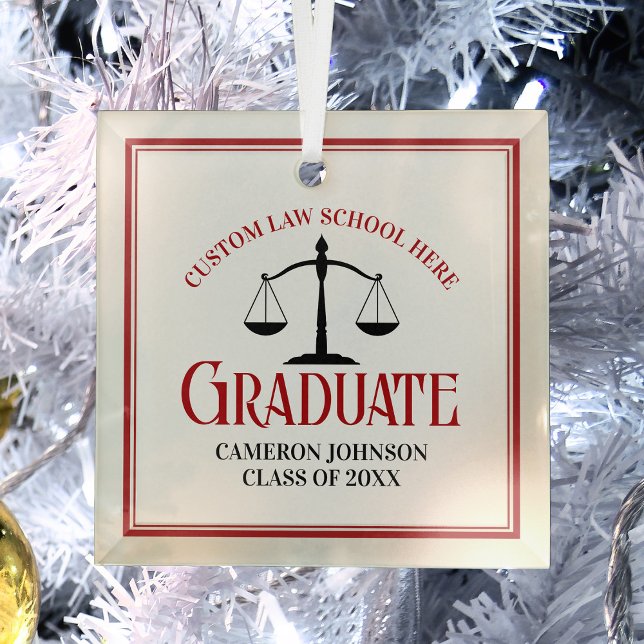 Red Black Law School Graduation Christmas Glass Tree Decoration (Creator Uploaded)