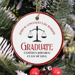 Red Black Law School Graduation Custom Christmas Ceramic Ornament<br><div class="desc">This modern red and black custom law school graduation Christmas ornament features classy typography for a class of 2025 graduate. Customise with your graduating year under the scales of justice for a great personalised lawyer or attorney gift.</div>