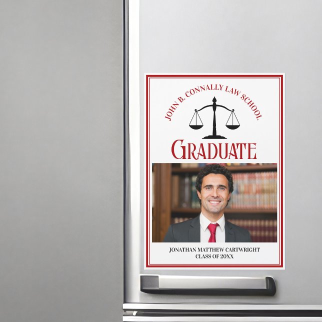 Red Black Law School Graduation Photo Magnet Card (Creator Uploaded)