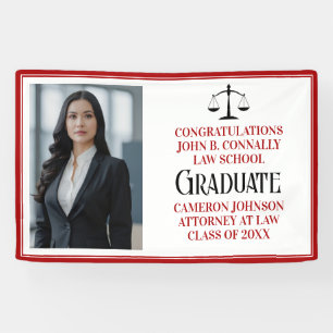 Red Black Law School Photo Graduation Party Banner
