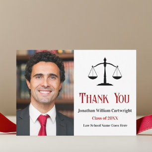 Red Black Lawyer Photo Scales of Justice Thank You Card