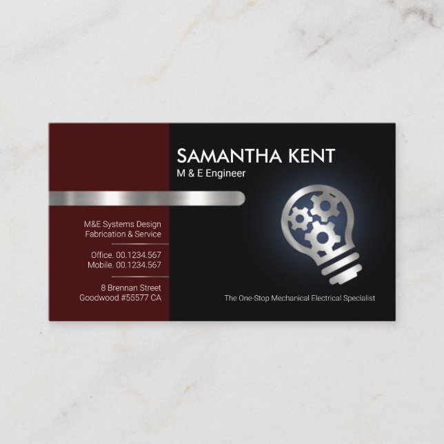 Red Black Layers Silver Electric Bulb  Business Card (Front)