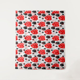 Red Black Leaf Abstract Shape Pattern Illustration Tapestry