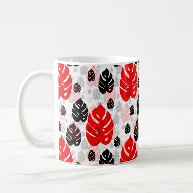 Red Black Leaf Illustration Pattern Design  Coffee Mug (Left)