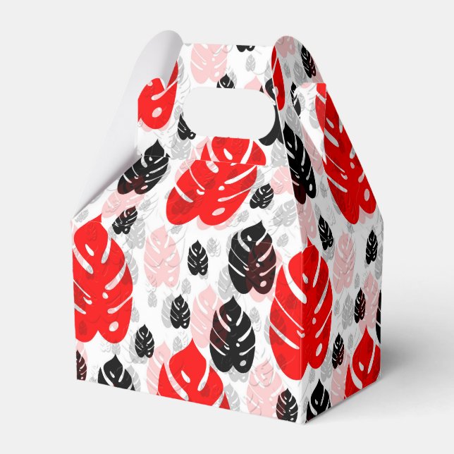 Red Black Leaf Illustration Pattern Design  Favour Box (Front Side)