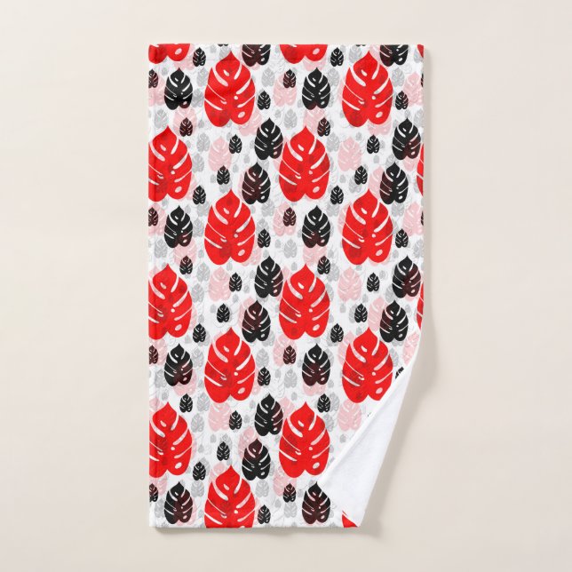 Red Black Leaf Illustration Pattern Design  Hand Towel (Hand Towel)