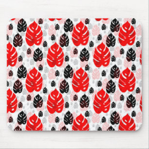 Red Black Leaf Illustration Pattern Design  Mouse Pad