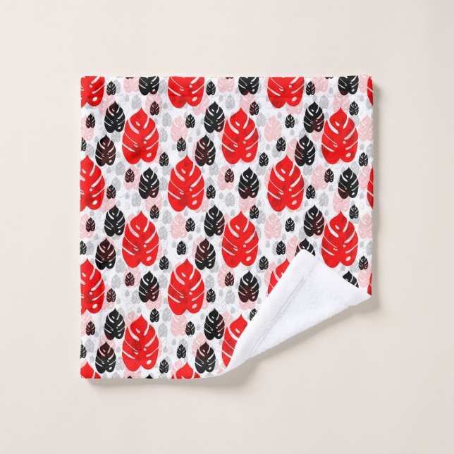Red Black Leaf Illustration Pattern Design  Wash Cloth (Wash Cloth)