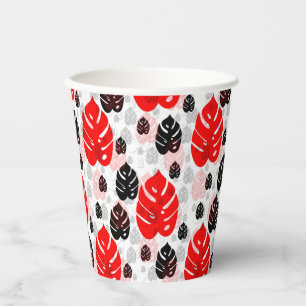 Red Black Leaf Pattern  Paper Cups